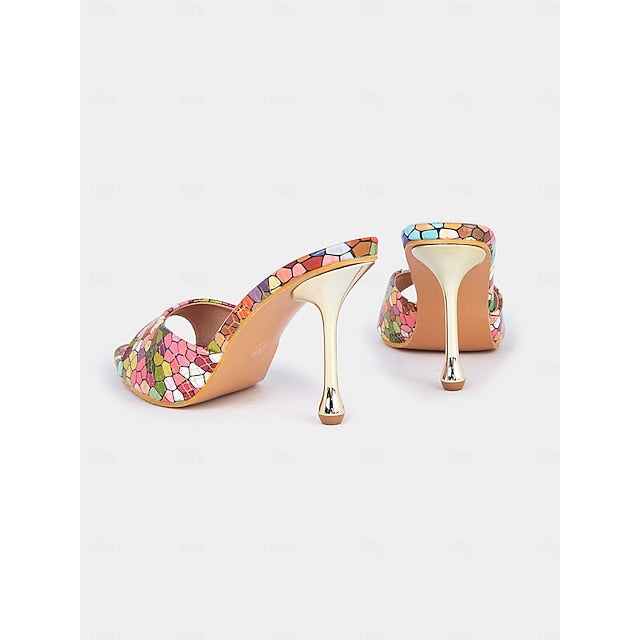 Print – Mules Women Multicolor High Colorful Heels for Mosaic