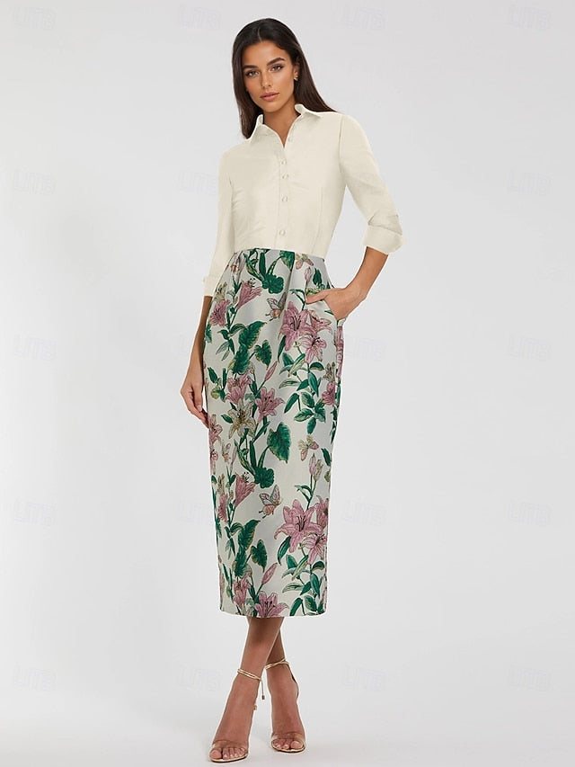 Dress Floral Jacquard Cocktail Column Brocade Dresses Elegant