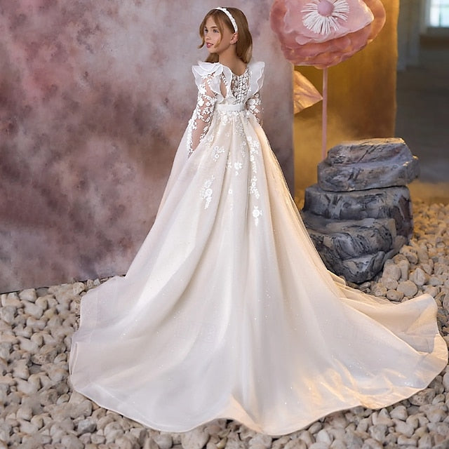 Kids Dress Communion Solid Color Girls' Party First