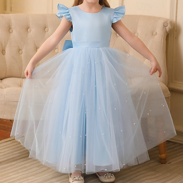 Solid Party Color Kids Dress Girl Flower Girls'