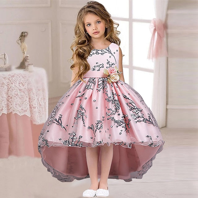 Dress Colored Girls' Kids Solid Wedding Floral Sleeveless
