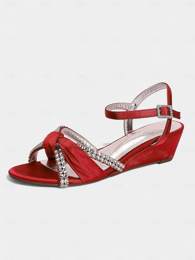 Sandals - Satin Wedge Rhinestone Dress Knot Green Women's
