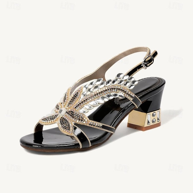 Women's Rhinestone Round Wedding Sandals Party Toe Shoes