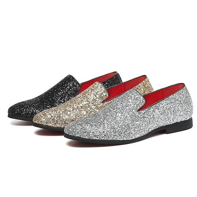 and Men's with Design Glitter Silver Slip-On Loafers