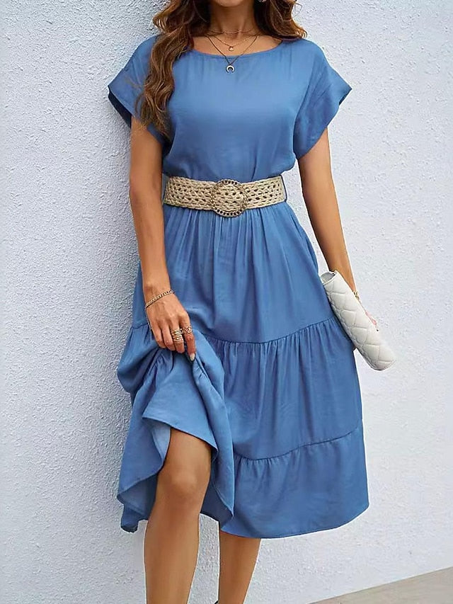 Women's Casual Dress Midi Dress Imitation Denim Ruched