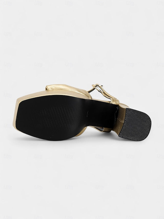Women's High Heel - Sandals Platform Block Gold Chunky
