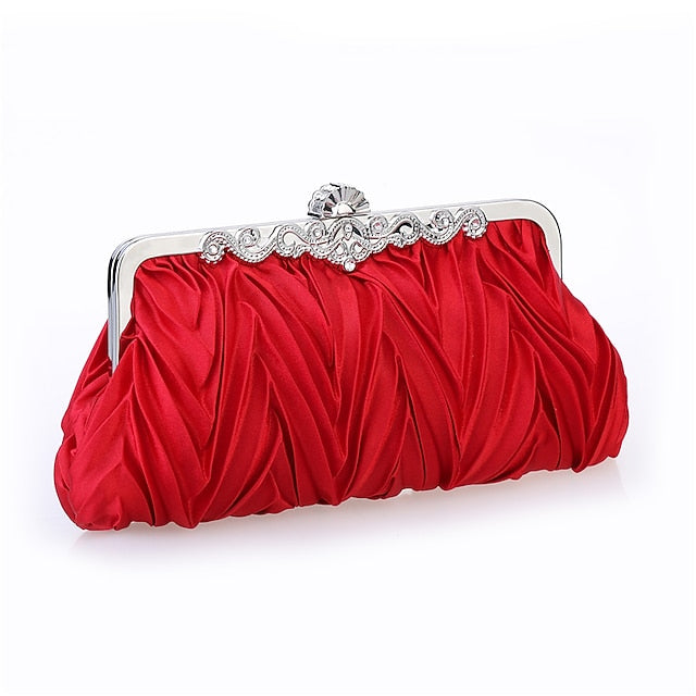 – White Clutch Elegant Women's Evening Satin Pleated
