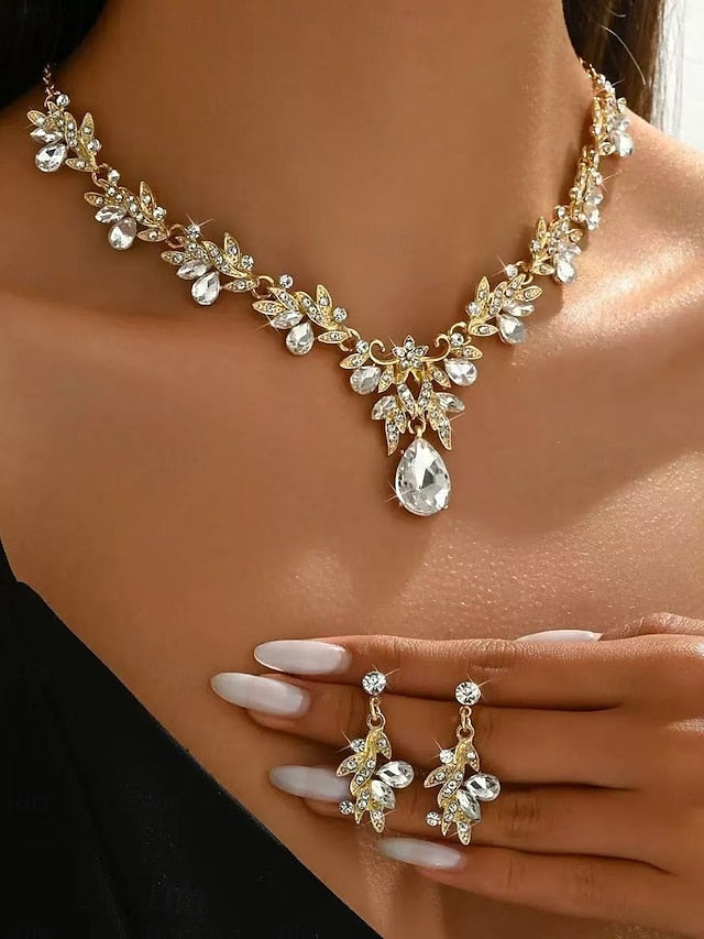 Rhinestone Pendant Teardrop Women's Gold - Set with Jewelry