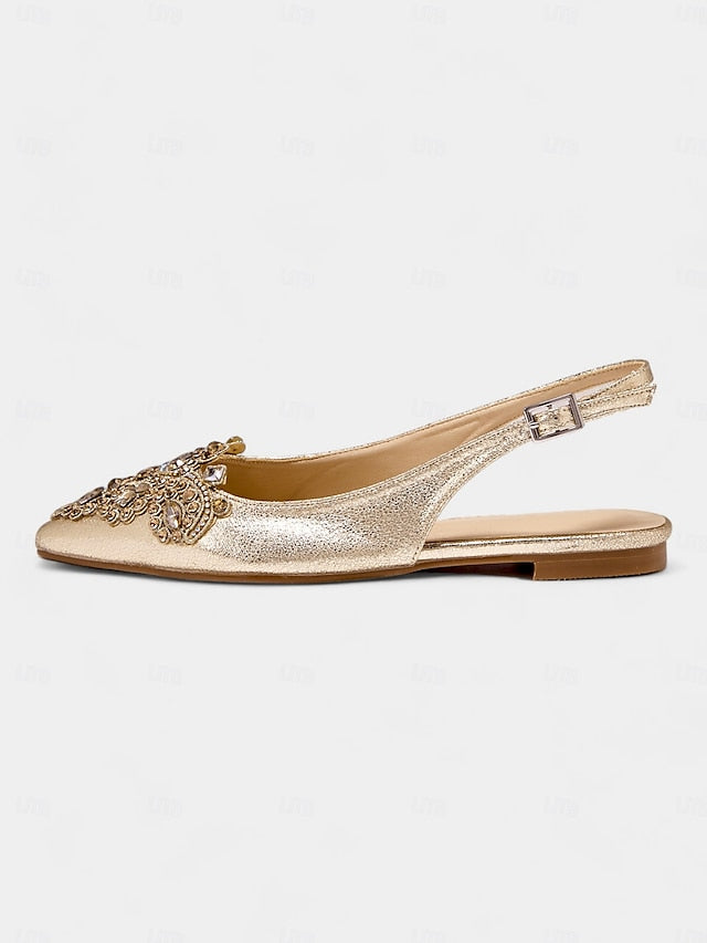 Slingback Pointed Women's Embellished Toe with Gold Flats
