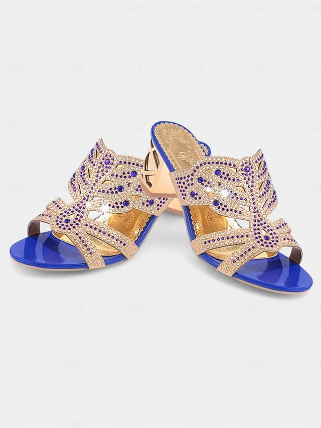 Rhinestone Green Embellished and - Sandals Heeled Gold