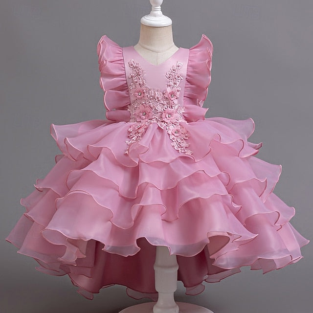 Kids Asymmetrical Girls' Dress Party Floral
