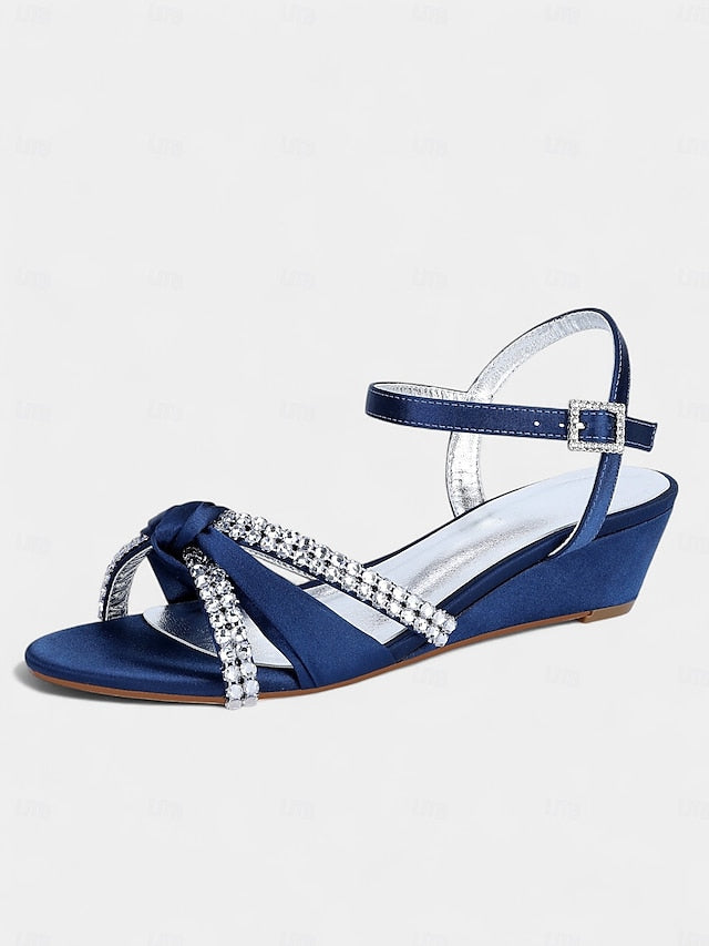 Sandals - Satin Wedge Rhinestone Dress Knot Green Women's