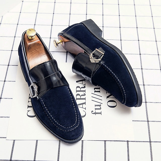with Leather and Strap Metal Men's Loafers Suede Patent