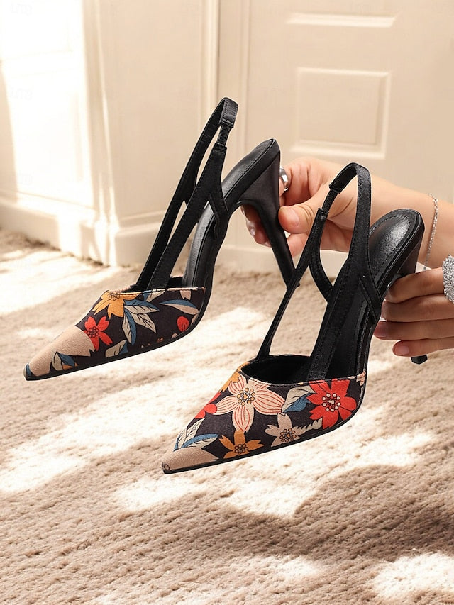 Heels Slingback Floral High Women's – Elegant Pointed Toe