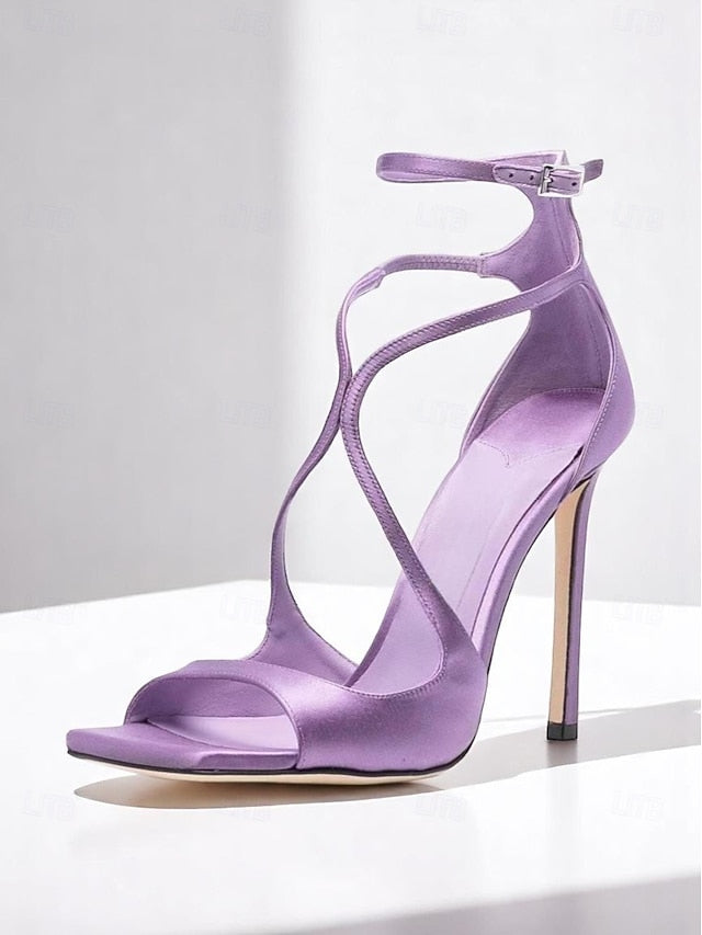 Satin Elegant Stiletto Lavender - Heels Crisscross Women's