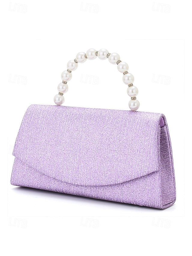 with Bag Clutch – Women's Pearl Glitter Handle Purple