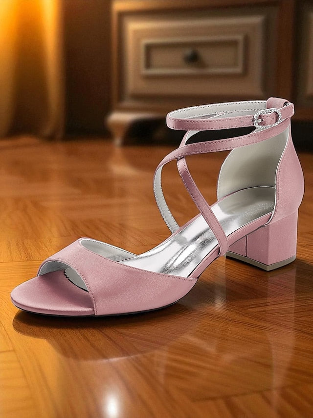Heel with Ankle Women's Sandals Satin Block Elegant - Strap