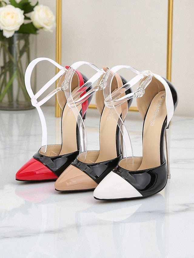 Black and Stiletto Red Pointed Women's Toe Patent Leather