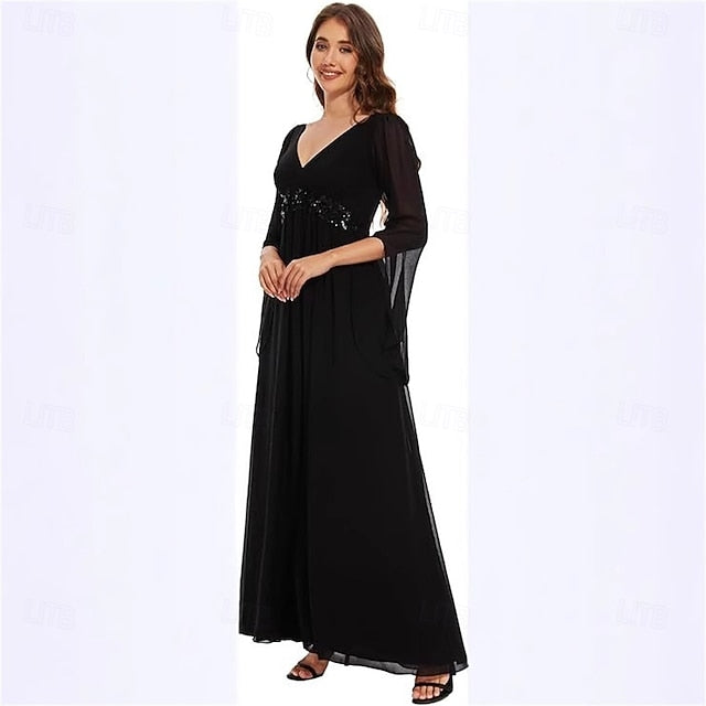 Neck Simple Mother V A-Line Elegant Bride the of Floor Dress