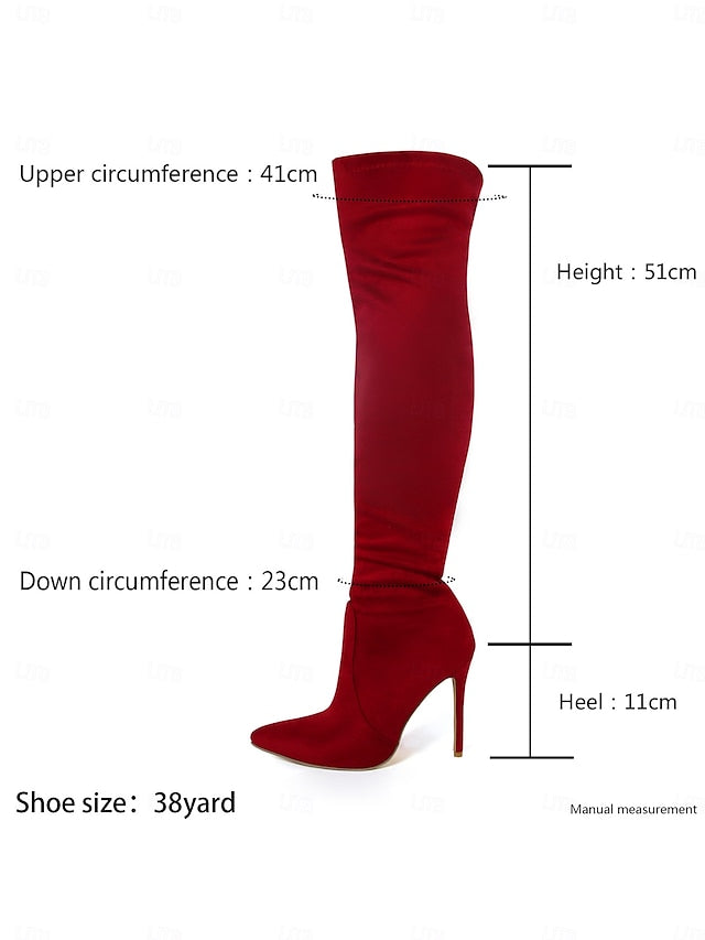 Red Toe Pointed - Boots Over-the-Knee Suede Women's