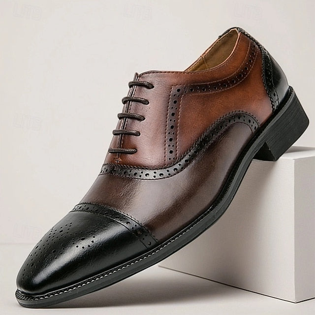 Brown Men's Oxford – Shoes Faux Wingtip and Leather Black