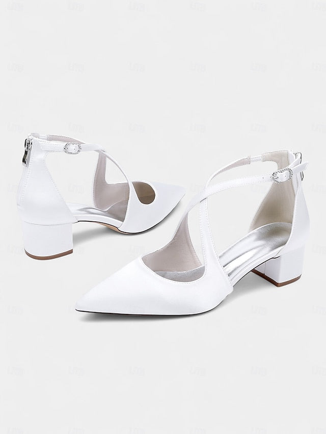 Block Ivory Pointed Heels Women's Toe - Elegant Satin