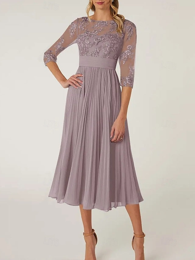 Mother Bride the Dress Neck Wedding Elegant Guest of A-Line Crew