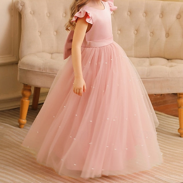 Solid Party Color Kids Dress Girl Flower Girls'