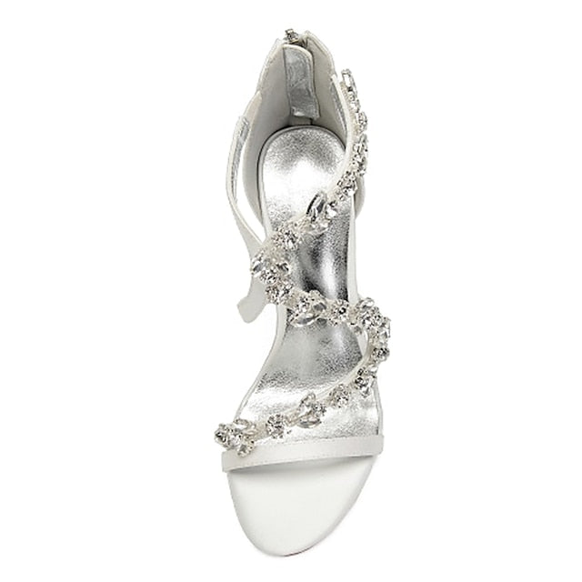 Floral Pink Sandals with High Heel Rhinestone Women's Satin
