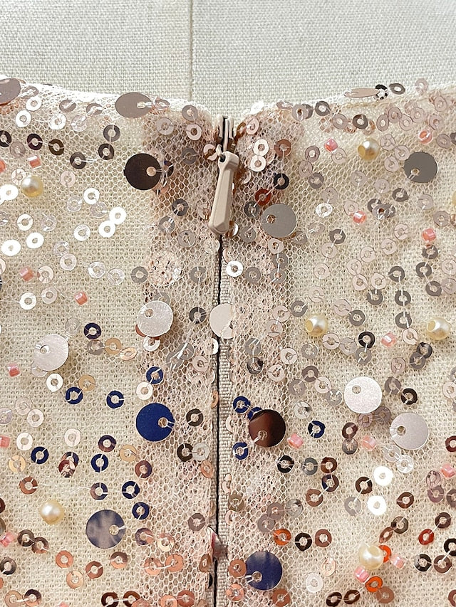 Evening Long Dress Gown Mermaid RuchedSatin Sleeves Sequin