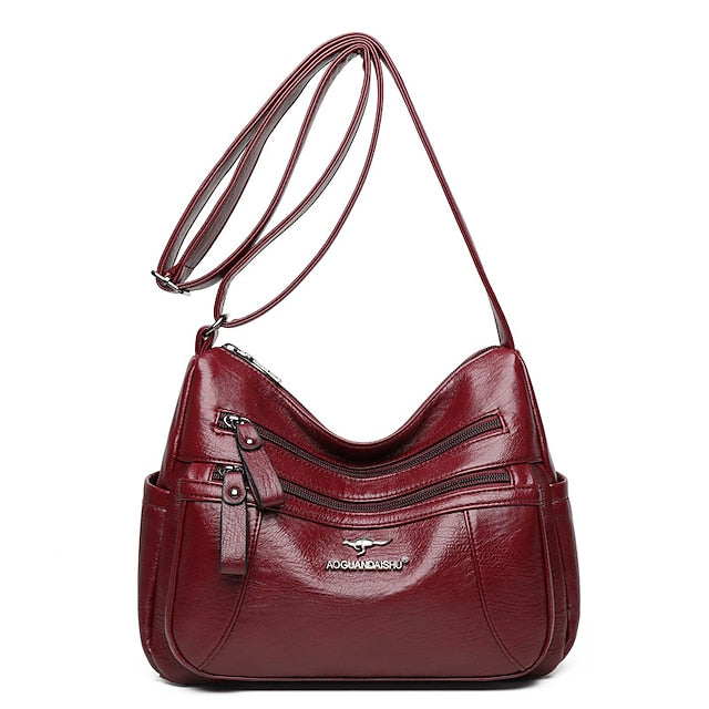 Sac bandoulière femme en cuir noir – similicuir multi-poches