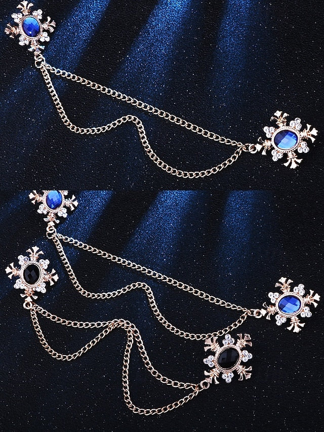 Vintage Elegant Chain Blue – Collar Gem Brooch Double