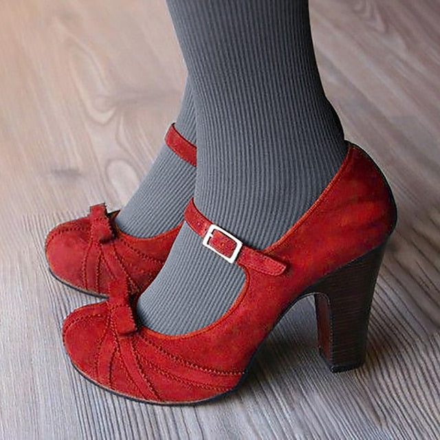 Heels Jane Black with Bow Suede Red Detail and Women's Mary