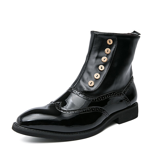 Wingtip Leather Button Vintage Stylish Green Boots - Men's