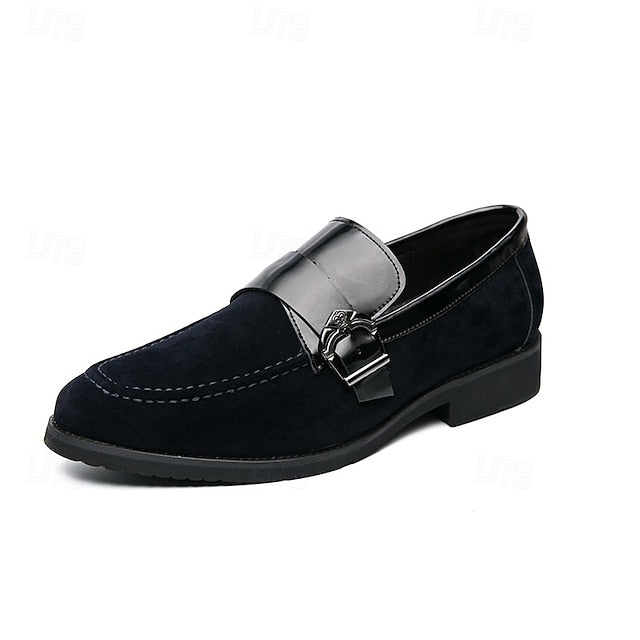 with Leather and Strap Metal Men's Loafers Suede Patent