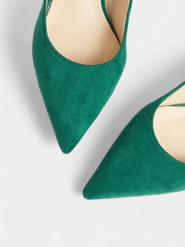 Women's Kitten with Emerald Pumps Suede Green Pointed-Toe