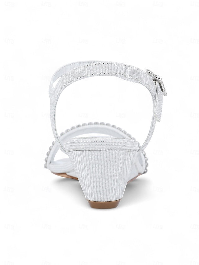 Wedge - Rhinestone Toe Women's Champagne Open Sandals