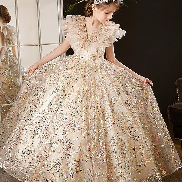 Dress Color Flower Kids Solid Girls' Party 3/4 Girl