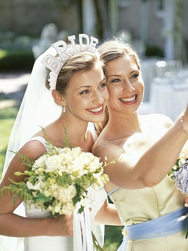 Pearl-Embellished 'BRIDE' Headband Veil – with