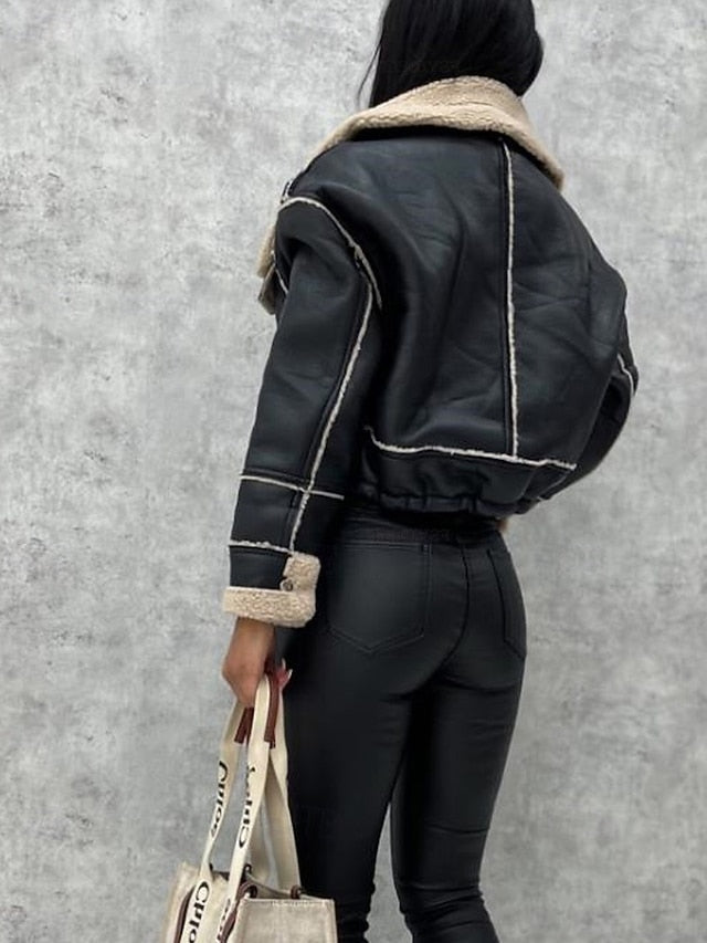Pocket Leather Faux Comfortable Jacket Buttons Warm Women's