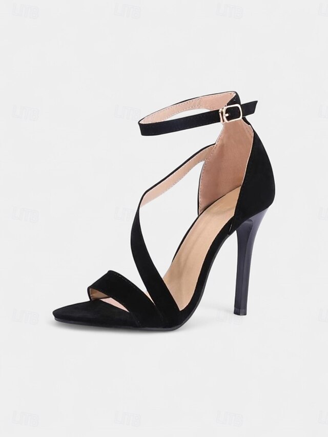 Women's Sandals Stiletto Suede Strappy Open-Toe High Red -