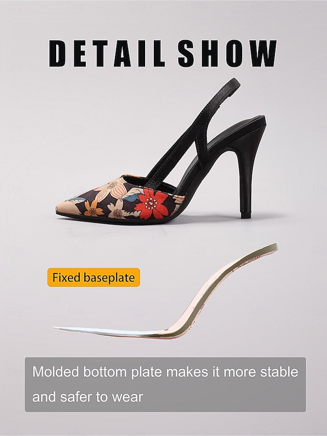 Heels Slingback Floral High Women's – Elegant Pointed Toe