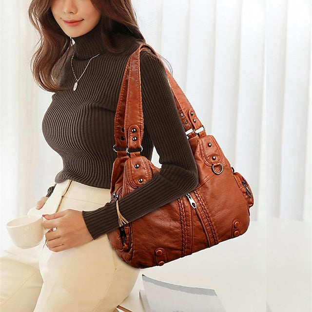 Boston Leder Handtasche Schultertasche Damen Hobo PU