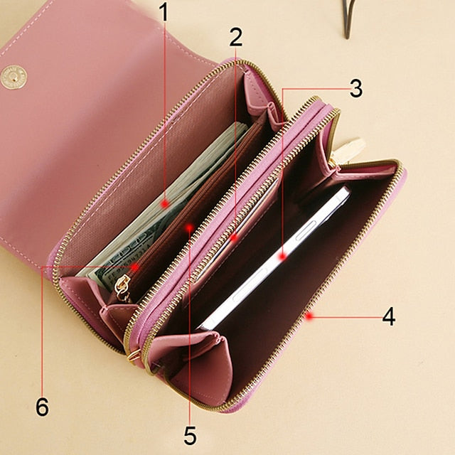 Sac à bandoulière en PU pour téléphone portable, portefeuille en cuir pour femme
