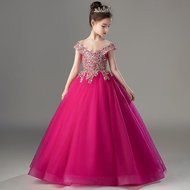 Kids Girls' Sleeve Color Solid Dress Party Short