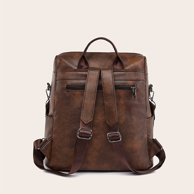 et sac à dos vintage en cuir avec pompon et similicuir pour femme
