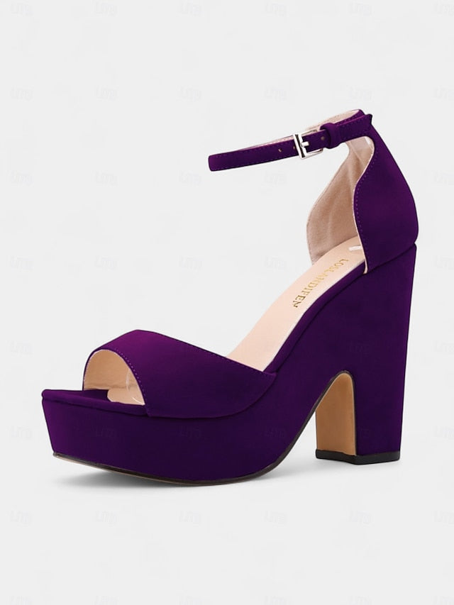 - Nude Suede Chunky Women's Platform Heel Sandals Block