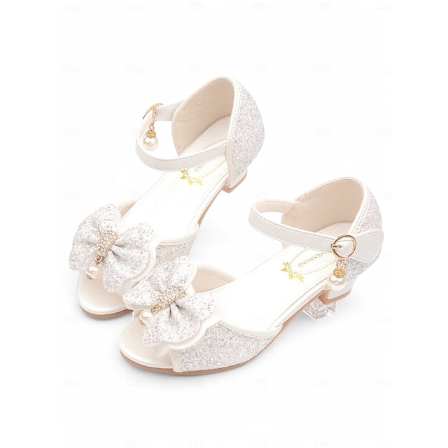 Girls' with Bow Sandals Pearl Accent Glitter Purple