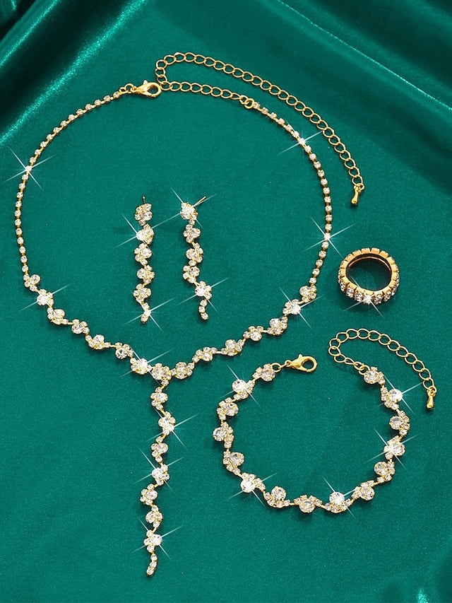 – Set Elegant Rhinestone Necklace Gold Jewelry