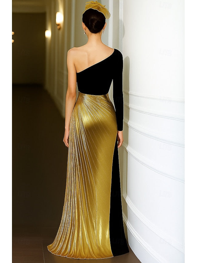 Black Elegant Gold Evening Dress Formal Gown A-Line Wedding